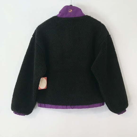 Ivory Ella Black Sherpa Teddy Fleece 1/3 Zip Purple Trim Accents - Picture 4 of 15